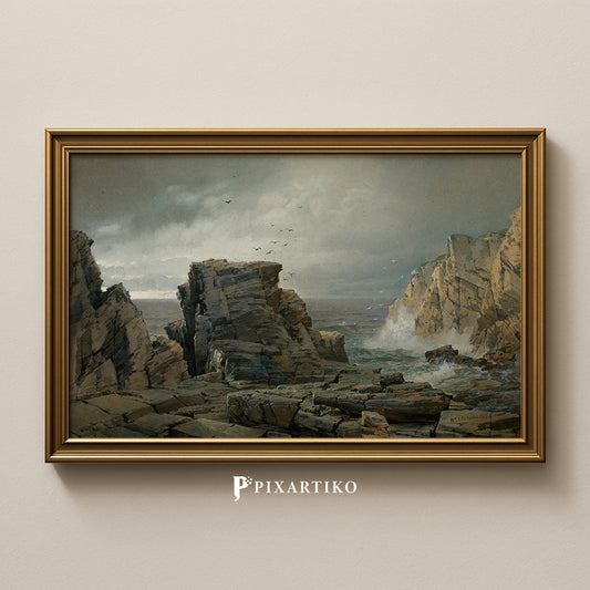 A Rocky Coast | Vintage Seascape Print