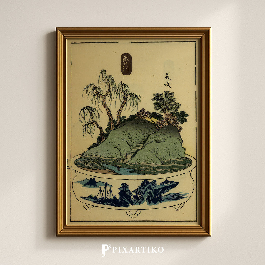 "Yokkaich – Tōkaidō Bonsai View" | Vintage Japanese Landscape