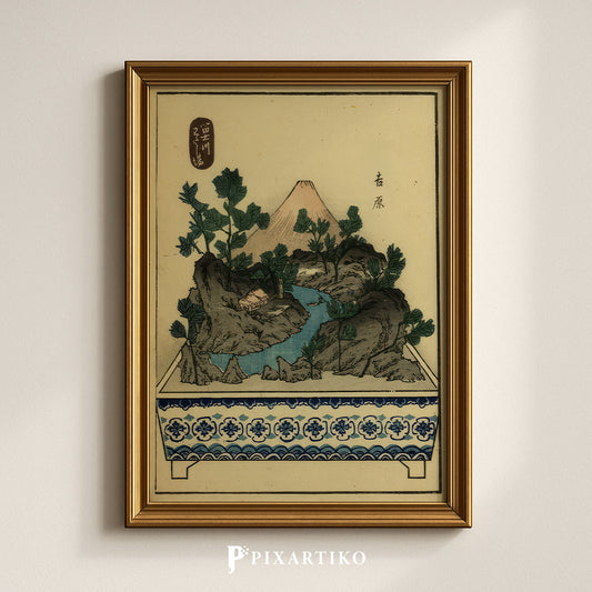 "Yoshiwara – Mt. Fuji in a Pot" | Japanese Ukiyo-e Landscape